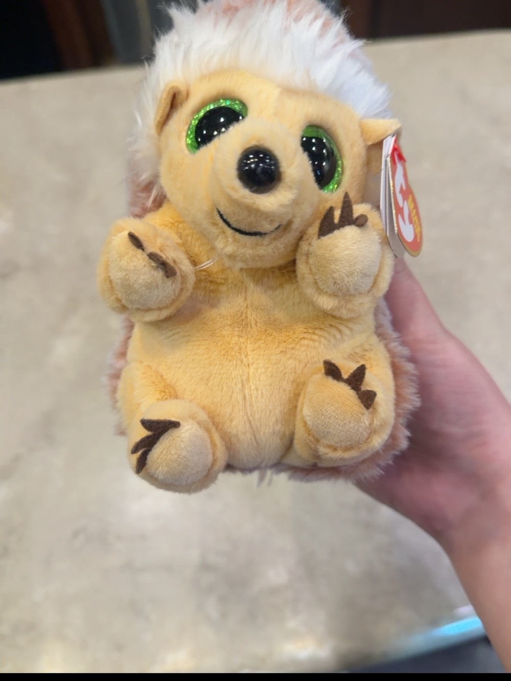 Ty Beanie Baby Plush Hedgehog - Yellow with Green Eyes